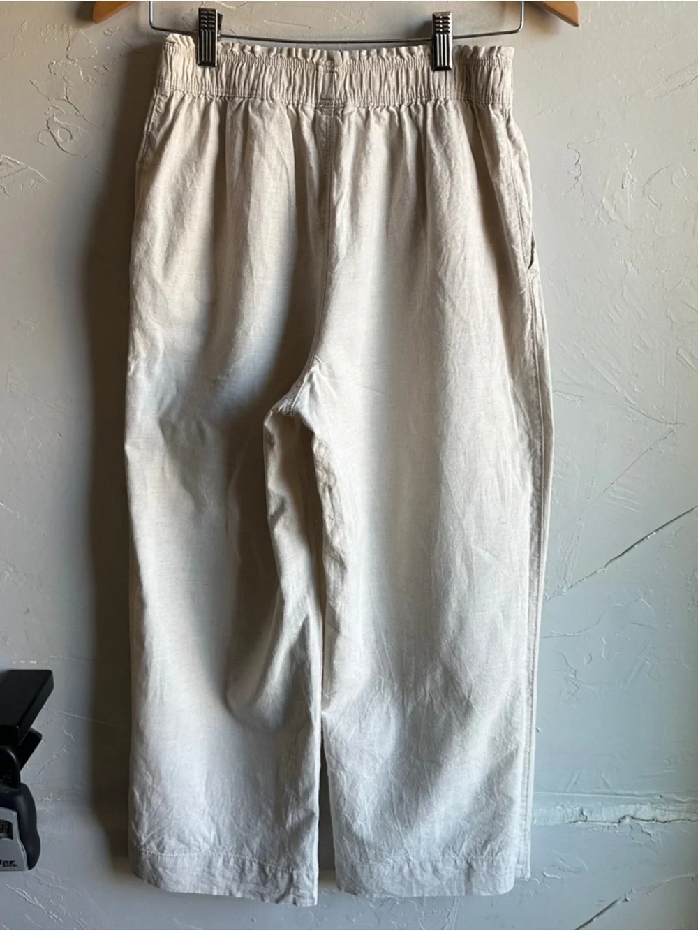 H&M Linen Cotton Wide Leg Pants Cream Coastal Grandma‎ Minimalist Capsule Sz S